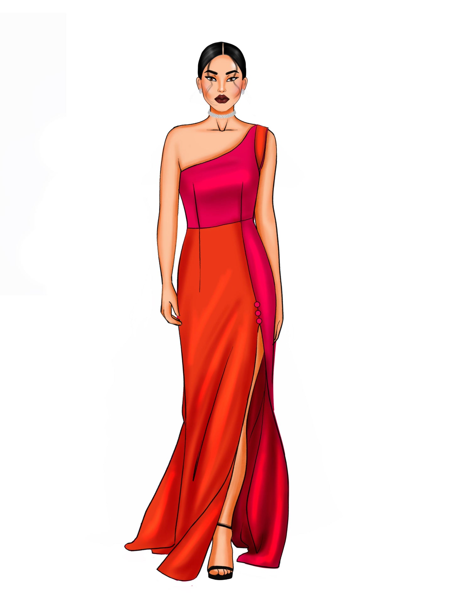 Diva - Orange and Fuchsia Maxi Dress