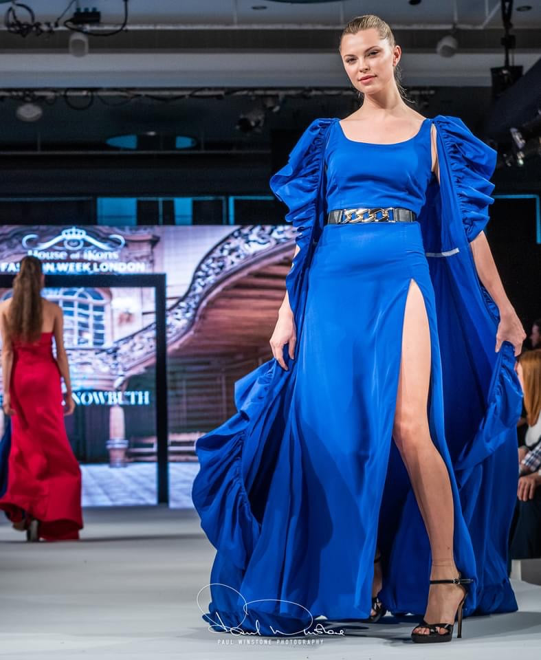 on the runway maxi dress royal blue Elegant Blue Halter Chiffon Bridesmaid Dress with Bow Belt